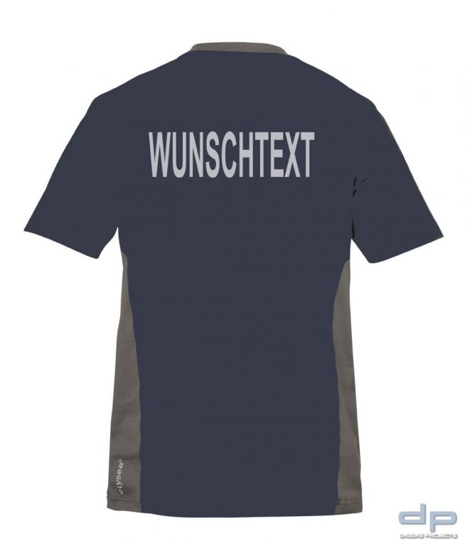 Behörden T-Shirt in Marine/Grau mit reflektierend silberner Aufschrift nach Wunsch Größe: XXL