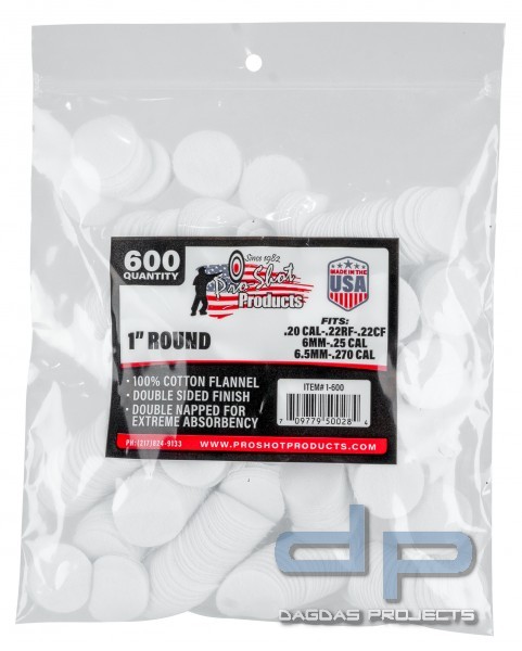Pro-Shot 1" Reinigungs- Patches Cal. 22-.270 (600 Stück Reinigungspflaster)