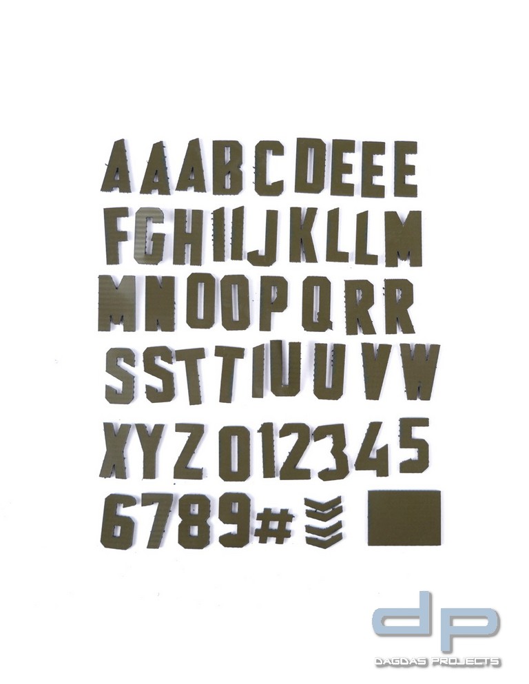 Klettbuchstaben und Zahlen von A-Z und 0-9 mit Hakenklett, Zeichenhöhe: 1,6 cm