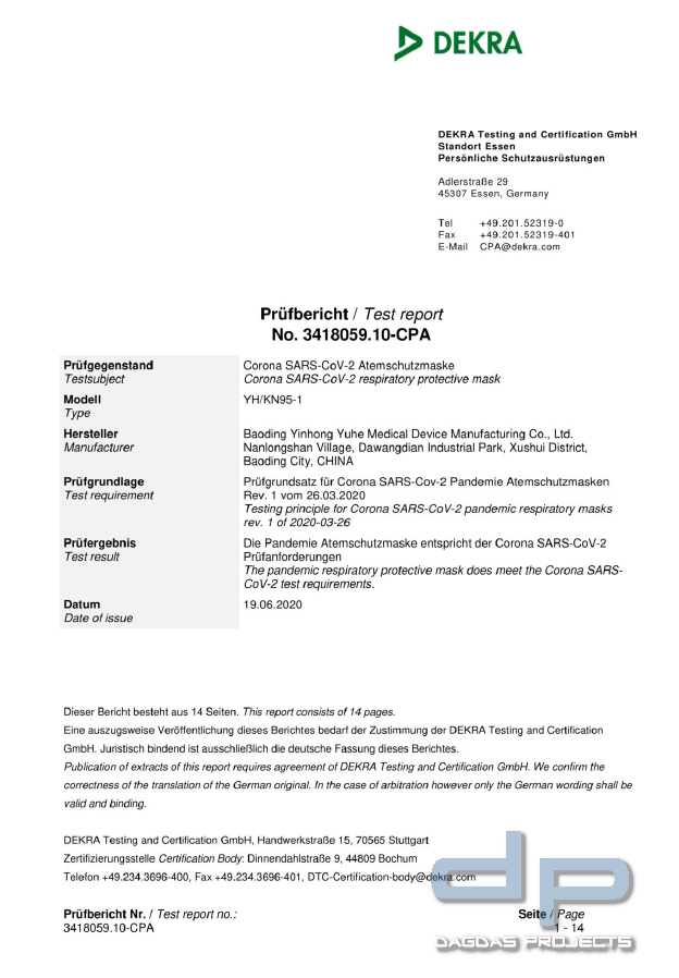 Vollzertifizierte FFP2 Maske Filtrations-Gesichtsmaske einzeln (1 Stück)