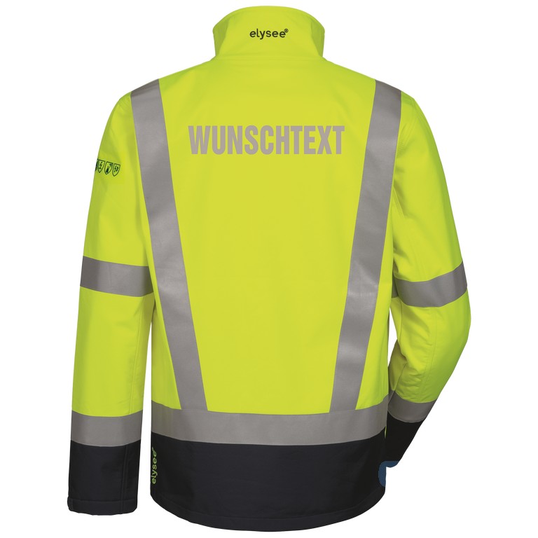 MULTINORM WARNSCHUTZ SOFTSHELL-JACKE in Gelb mit Aufdruck nach Wunsch auf Brust und Rücken