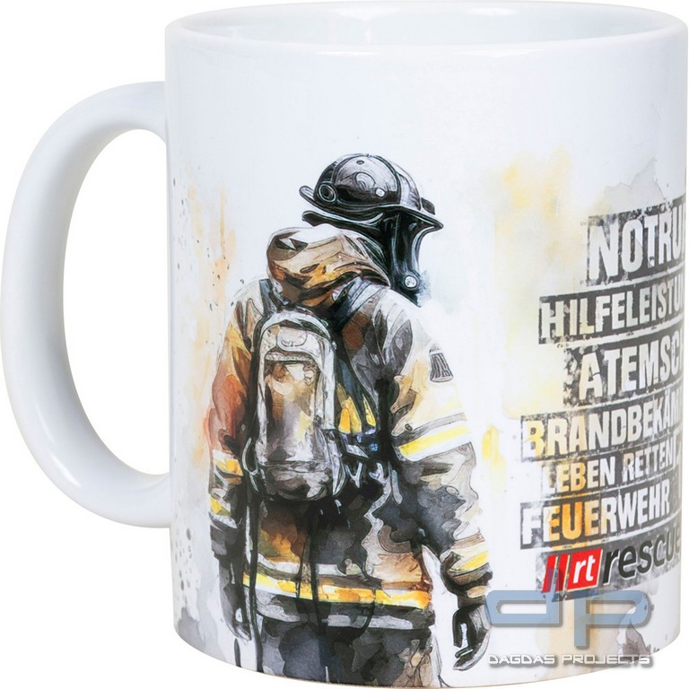 rescue-tec Tasse Feuerwehr, Tassenfarbe weiß mit mehrfarbigem Druck