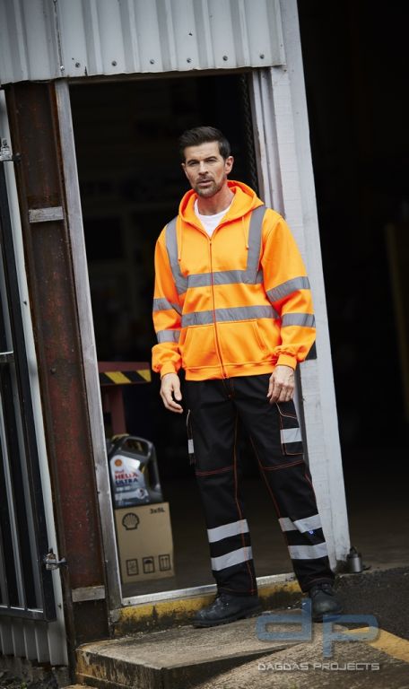 Hi Vis Zip Hoodie in verschiedenen Farben mit Wunschbeschriftung in reflex silber