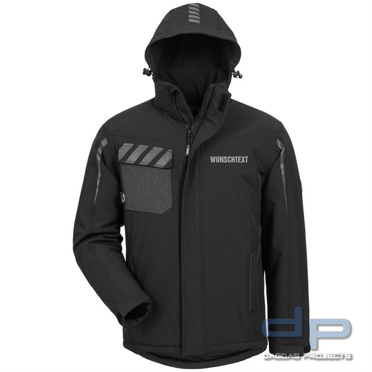 Behörden Winter-Softshell Jacke in Schwarz mit Aufdruck nach Wunsch in reflex silber