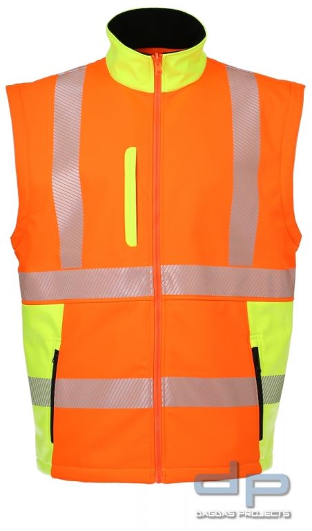Softshell-Warnschutzjacke - warnorange/neongelb mit Wunschaufdruck