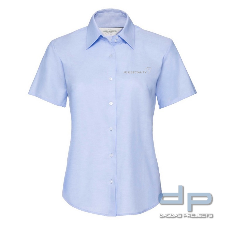 Hemd kurzarm für Damen in oxford blau mit Sonderaufdruck 3-fach MSS
