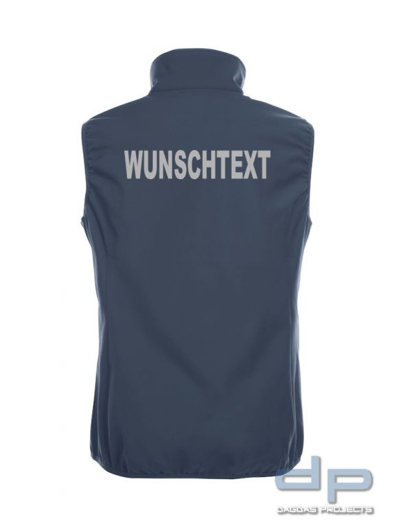 Basic Softshell Weste Ladies mit reflektierend silbernem Wunschaufdruck in verschiedenen Farben