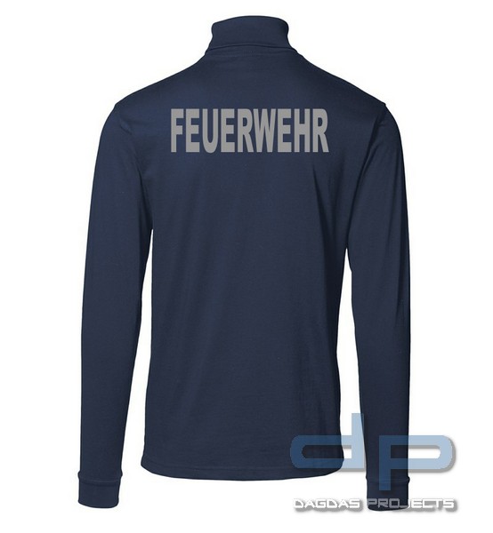 Behörden Rollkragen T-Shirt Navy mit langen Ärmeln und Reflexaufdruck nach Wunsch auf Brust und Rück