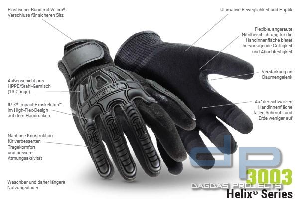 EINSATZ- UND ZUGRIFFSHANDSCHUH HEXARMOR® HELIX 3003, SCHWARZ