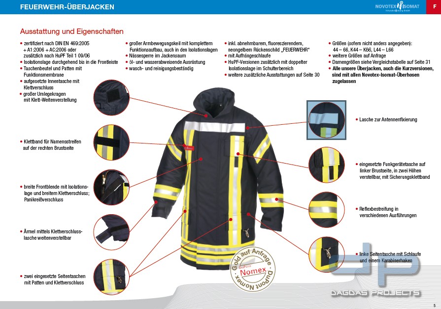 Feuerwehr-Überjacke HuPF Teil 1 Oberstoff: Kermel® HSK (Heroskin®) Membrane: Sympatex® Größe: 50