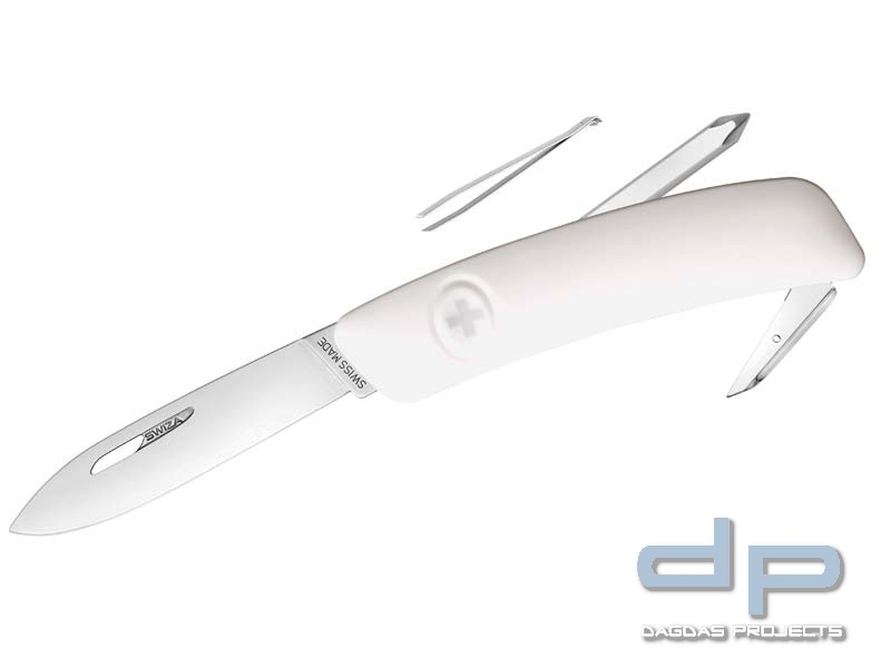 SWIZA Schweizer Messer D02, Stahl 440, Klingensperre, weisse Anti-Rutsch-Griffschalen, 6 Funktionen
