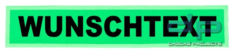 Reflexschild - glänzend - Klett - 42x8cm - leuchtgrün - Wunschtext