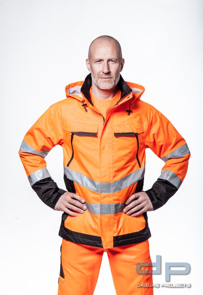 Funktionsjacke EN ISO 20471 Klasse 3 ProJob in Gelb/Navy Größe: L mit Wunschtext auf Brust und Rücke