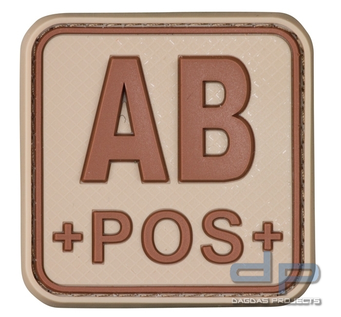 3D Blutgruppenpatch 50x50 Khaki/Braun AB pos +