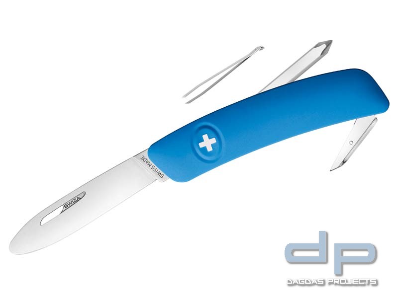 SWIZA Schweizer Messer J02 JUNIOR, Klingensperre, blaue Anti-Rutsch-Griffschalen, 6 Funktionen
