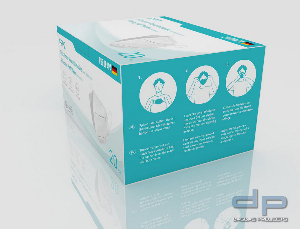 Vollzertifizierte FFP2 Maske Filtrations-Gesichtsmaske 20 er Pack einzeln verpackt