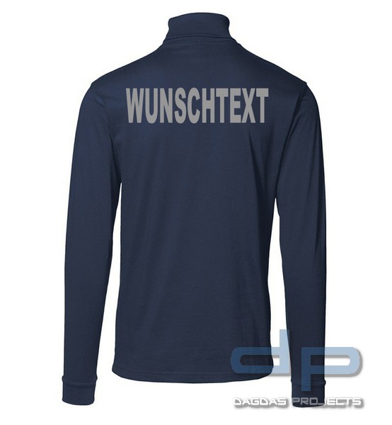 Behörden Rollkragen T-Shirt Navy mit langen Ärmeln und Reflexaufdruck nach Wunsch auf Brust und Rück