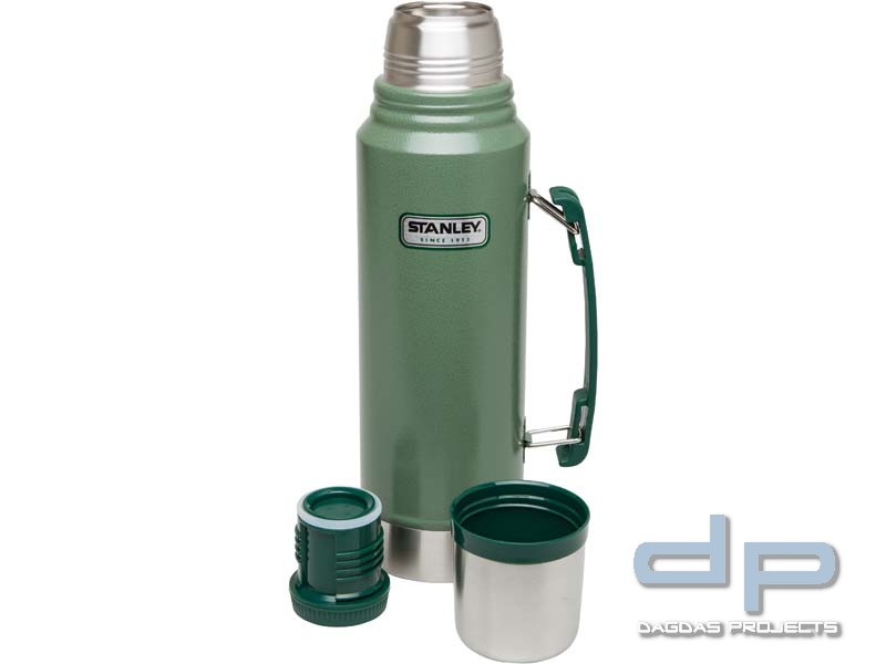 Stanley Classic Vakuum-Flasche, 1 Liter, 18/8 Edelstahl Hammertone grün, Vakuum-Isolation