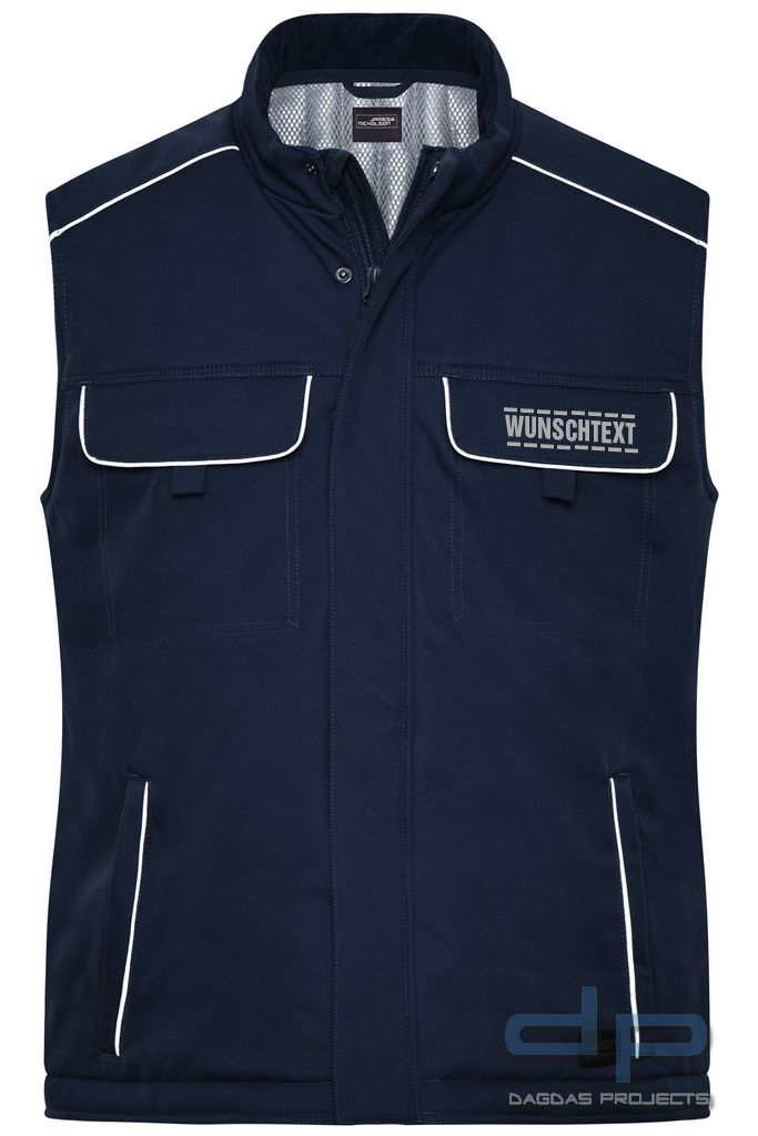 Softshell Weste gefüttert dp S-Serie in verschiedenen Farben mit Wunschaufdruck umrandet