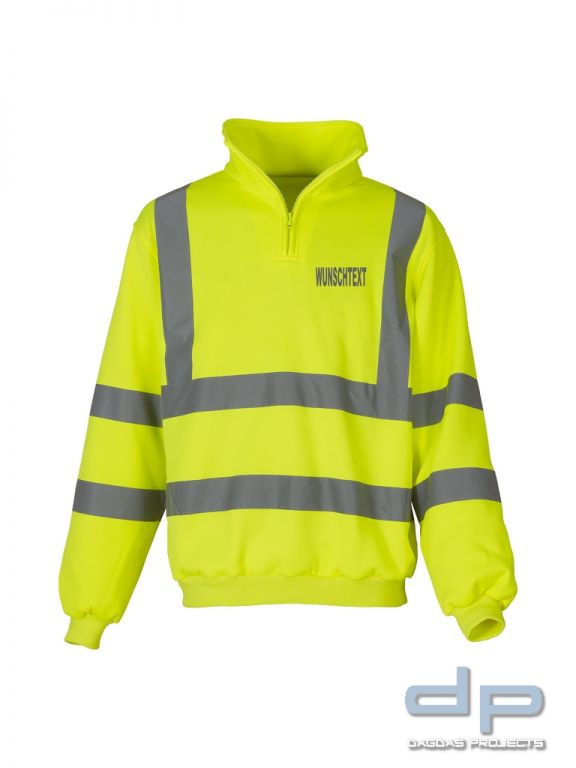 Hi Vis 1/4 Zip Sweatshirt mit Wunschaufdruck in reflex silber in orange oder gelb