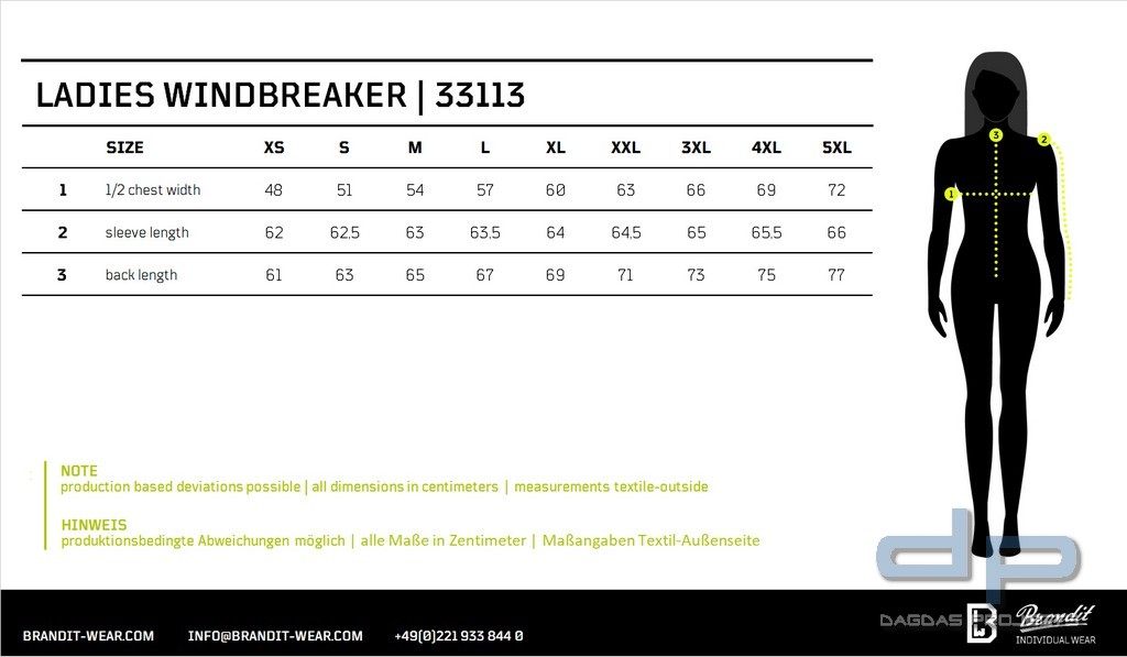 Ladies Windbreaker frontzip in verschiedenen Farben