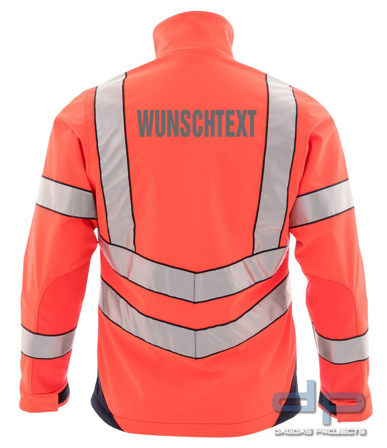 SOFTSHELLJACKE NIGHT HAWK LEUCHTROT-MARINE mit Wunschtext auf dem Rücken