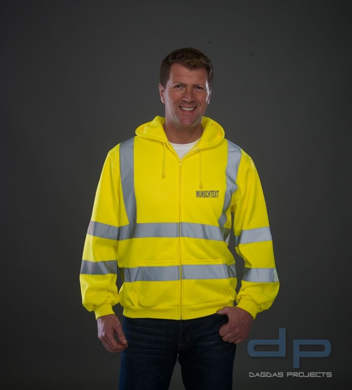 Hi Vis Zip Hoodie in verschiedenen Farben mit Wunschbeschriftung in reflex silber