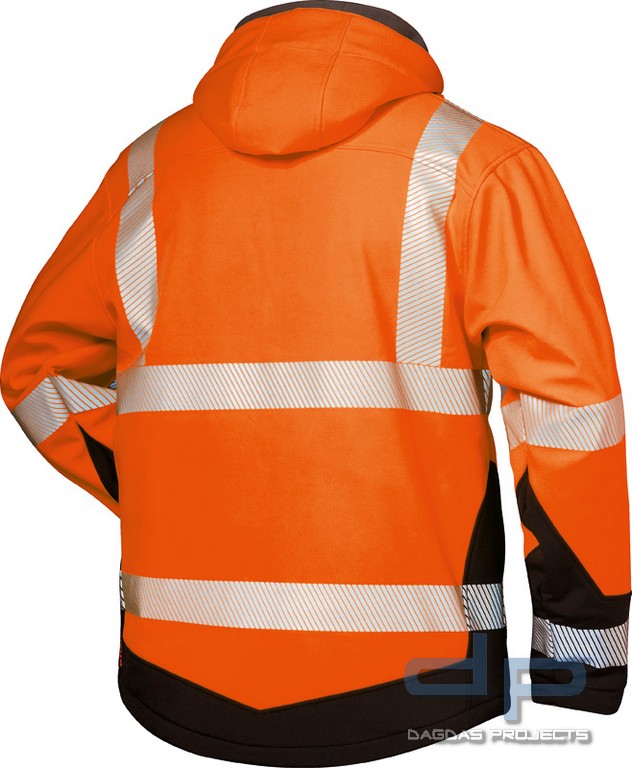 Warnschutz-Winter Softshell Jacke mit Kapuze und Wunschtext orange