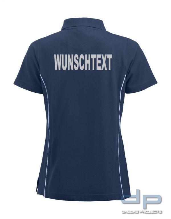 Behörden Polo Piqué Alpena Damen Navy mit Wunschaufdruck in Reflektierend Silber