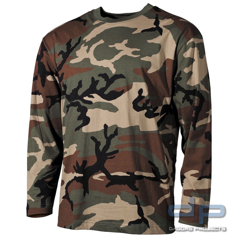 US Tarn-Shirt, langarm, woodland, 170 g/m²