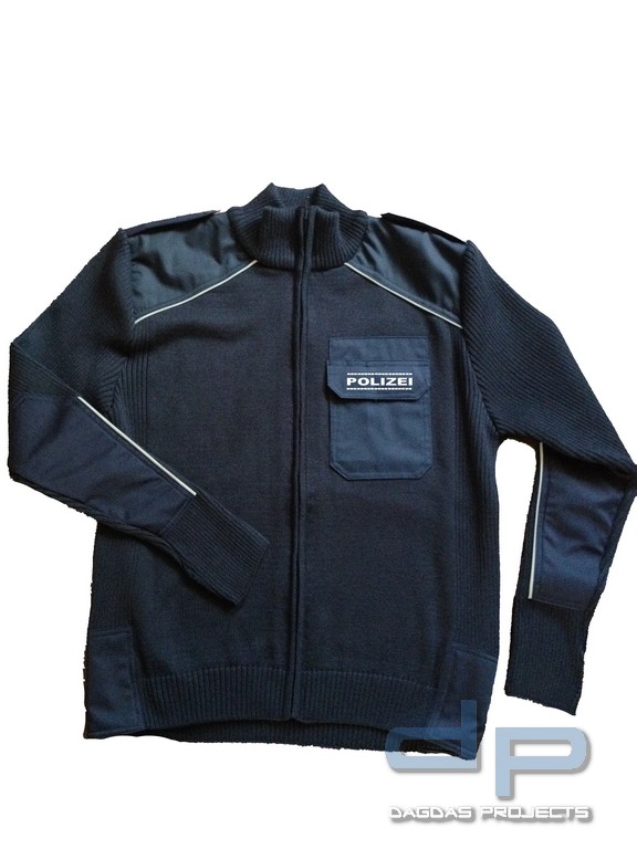 Polizei Strickjacke mit Reflexaufdruck POLIZEI umrandete Schrift