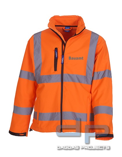 High Visibility 2 Bands &amp; Braces Softshell Jacket mit Wunschaufdruck in reflex silber