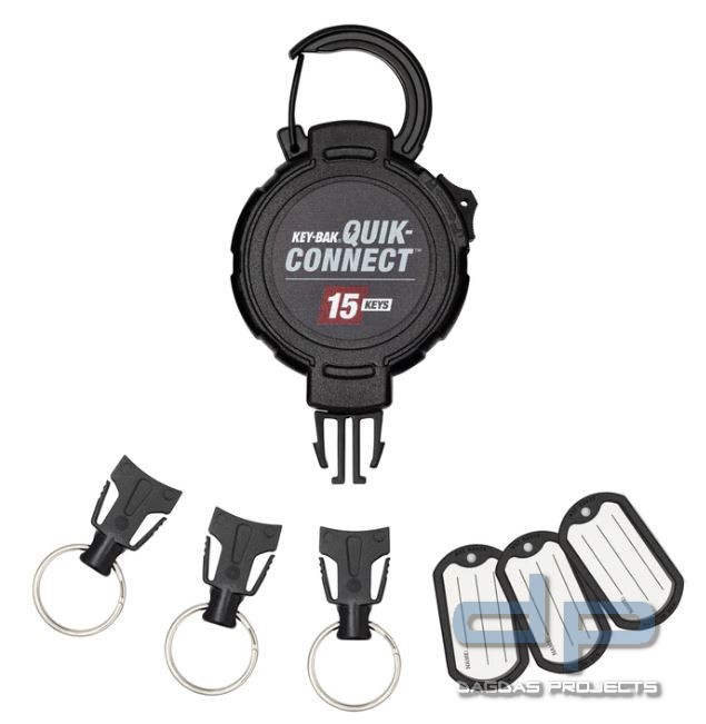 Key-Bak Quick-Connect, schwarz, Karabiner, 120cm Kevlarseil, mit austauschbaren Endstücken