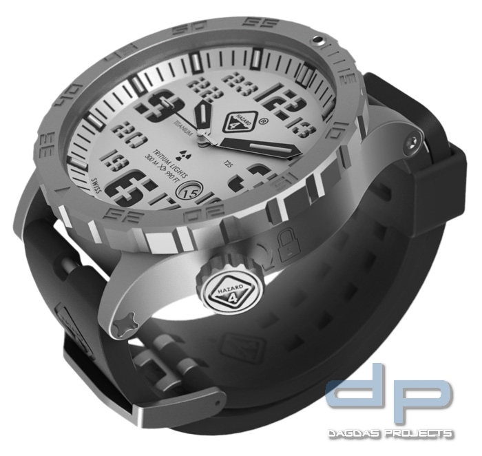 Hazard 4 Uhr Heavy Water Diver Weisses Zifferblatt Gelb/Grüne Leuchtpunkte