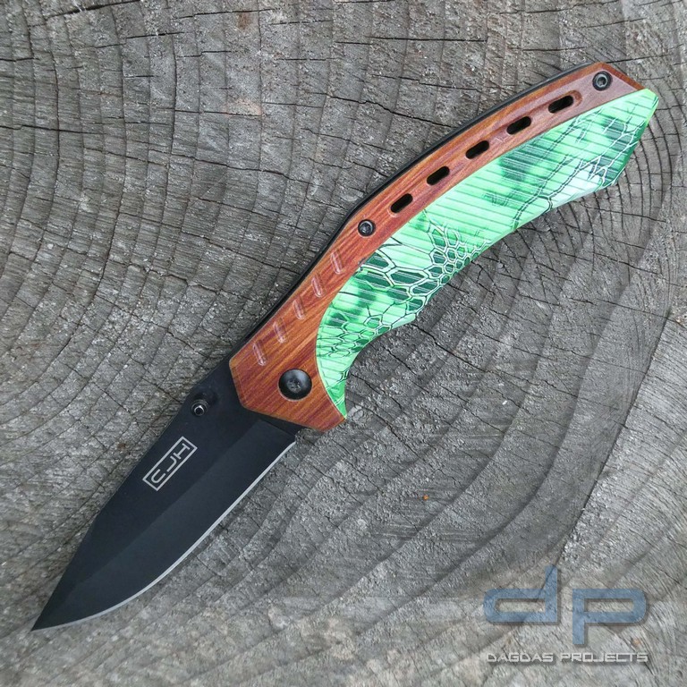 CJH Einhandmesser Holz/Camo mit schöner Lackierung in Holz und Camouflage Optik