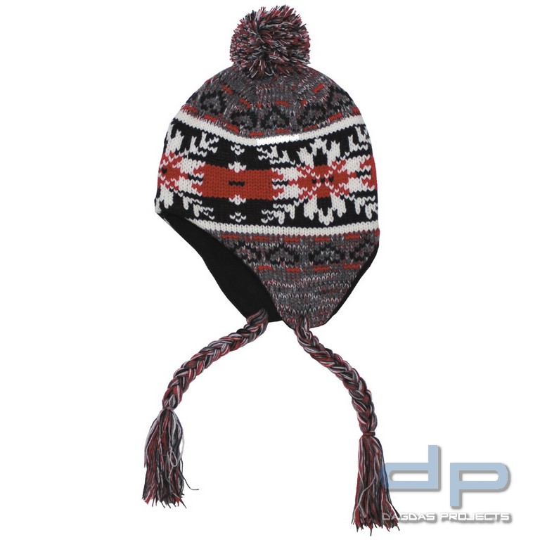 Mütze "Peru Cusco", mit Fleece, grau/rot