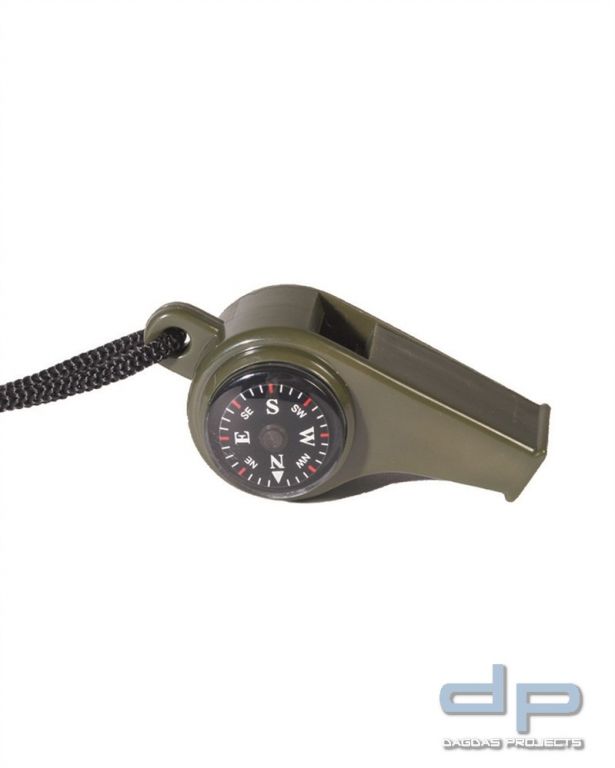 Signalpfeife Kunststoff oliv m. Kompass u. Thermometer 10 Stück