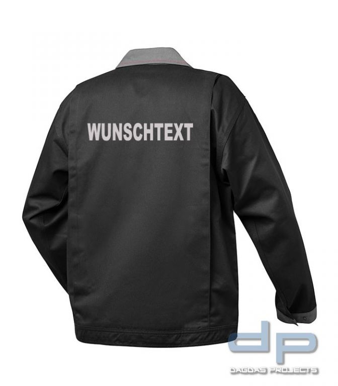 Twill Bundjacke in Schwarz/Grau mit Aufdruck nach Wunsch in reflex silber