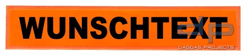 Reflexschild - glänzend - Klett - 42x8cm - leuchtrot - Wunschtext