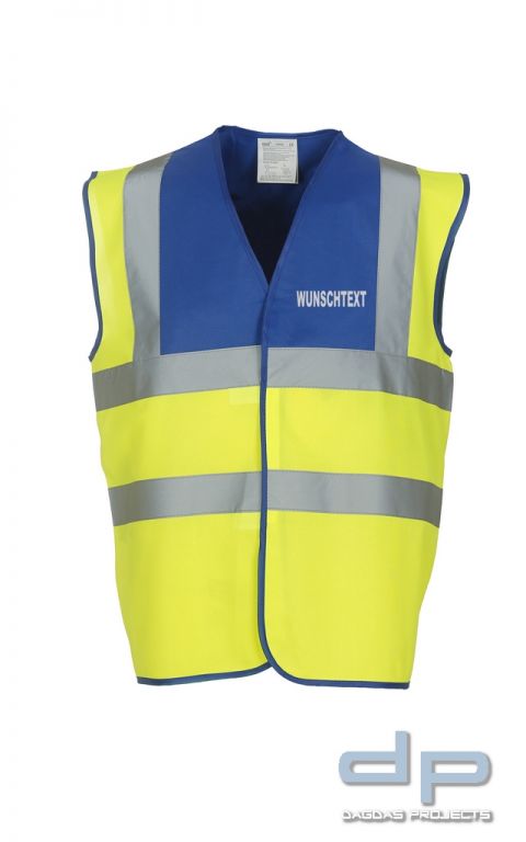 High Visibility 2 Bands &amp; Braces Behörden Weste mit Wunschaufdruck in reflex silber