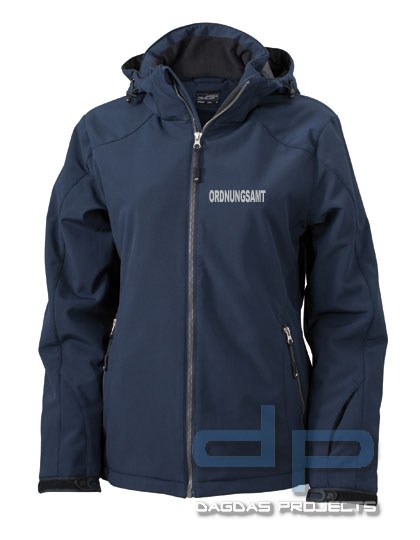 Damen Behörden Einsatz Softshelljacke in verschiedenen Farben mit silber reflektierendem Wunschtext