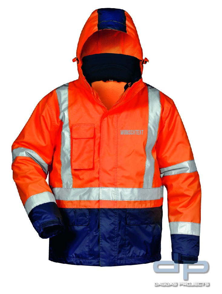 3IN1 WARNSCHUTZJACKE ORANGE/MARINE mit Aufdruck nach Wunsch in reflex silber