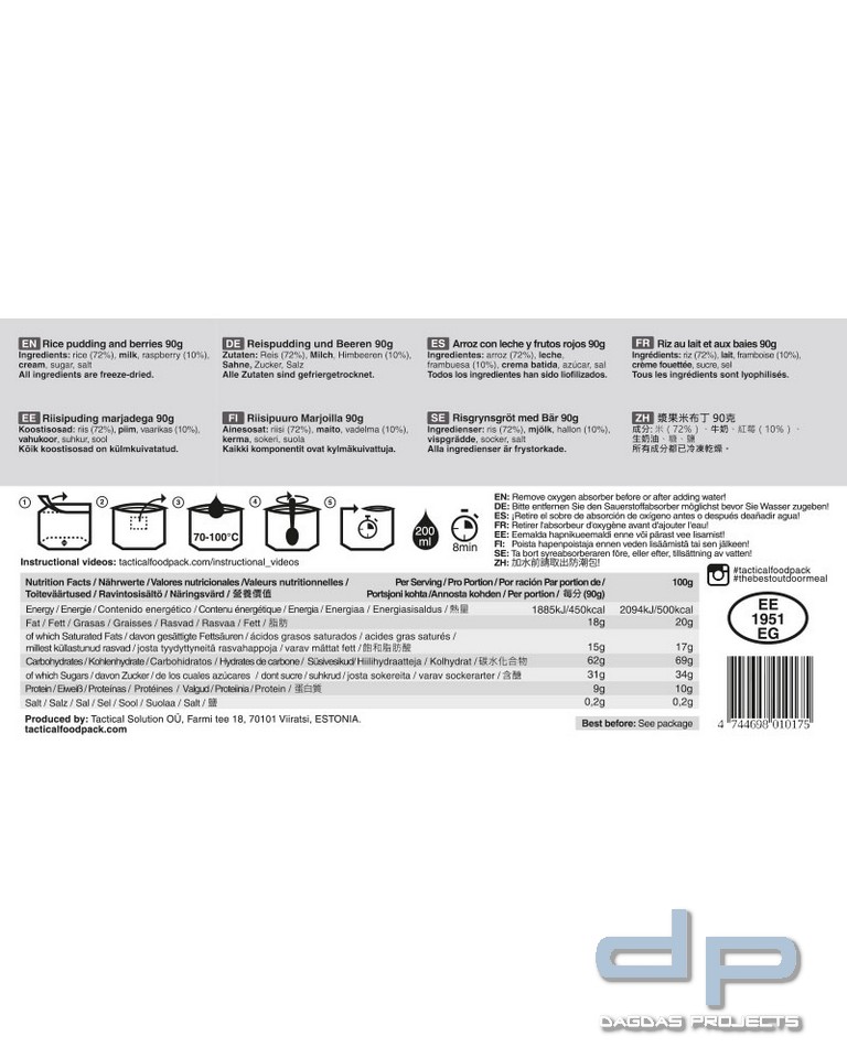 TACTICAL FOODPACK® RICE PUDDING AND BERRIES VP2