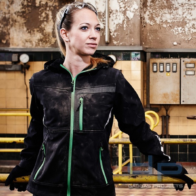 PROFESSIONAL DAMEN SOFTSHELLJACKE mit Wuschaufdruck auf Brust und Rücken