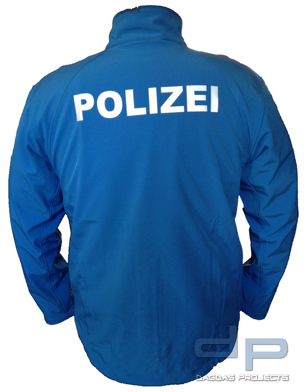 Polizei Softshell Jacke Azurblau mit reflektierender Aufschrift Gr. XL