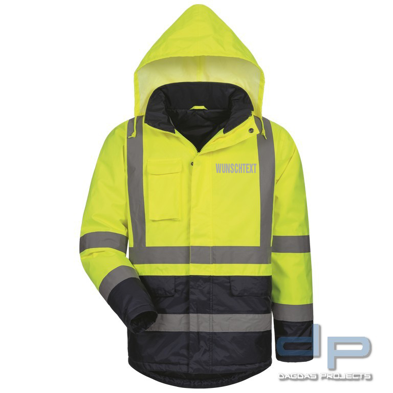 SAFESTYLE WARNSCHUTZPARKA GELB/MARINE mit Aufdruck nach Wunsch auf Brust und Rücken