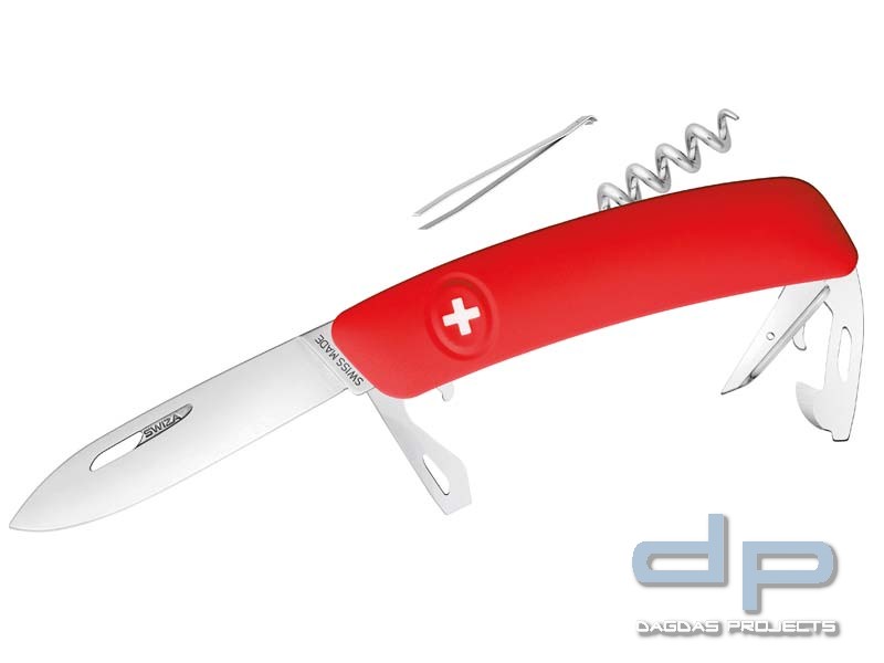SWIZA Schweizer Messer D03, rote Anti-Rutsch-Griffschalen, 11 Funktionen, Blister