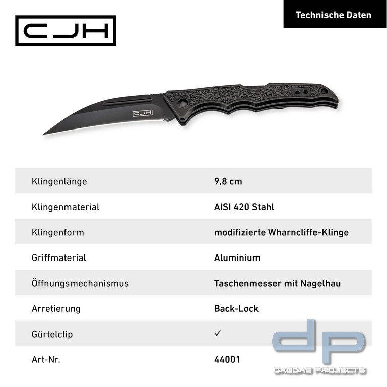 CJH Taschenmesser schwarz mit Back Lock Mechanismus