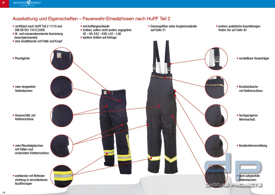 Feuerwehr-Latzhose HuPF Teil 2 mit Reflexbestreifung Gelb-Silber-Gelb Baumwolle FR Flamstop®