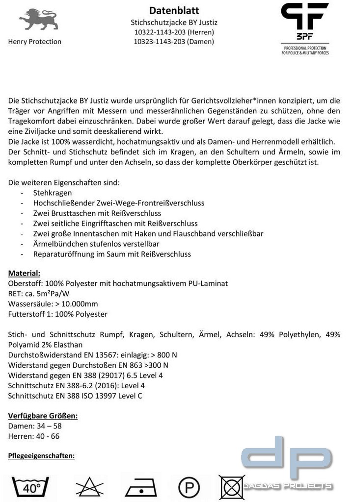 HENRY Einsatzjacke Stich- und Schnittschutz Herren